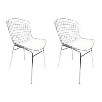 Kit 2 Cadeiras Bertoia cromada assento branco tubular - Poltronas do Sul