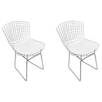 Kit 2 Cadeiras Bertoia Cromada com Assento Sintético Branco