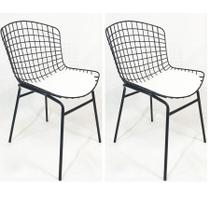 Kit 2 Cadeiras BERTÓIA preta assento branco tubular - Poltronas do Sul