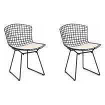 Kit 2 Cadeiras Bertoia Preta com Assento Branco
