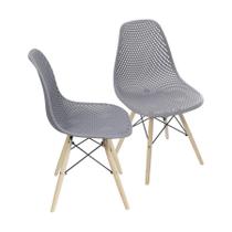 Kit 2 Cadeiras Boxbit Colmeia Base Em Madeira Cinza