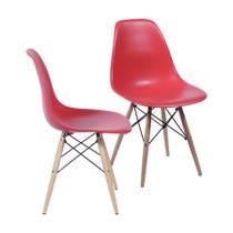Kit 2 Cadeiras Boxbit Dkr Eames Base Em Madeira Vermelha