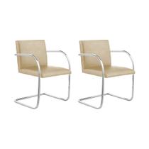 Kit 2 Cadeiras Brno Couro Natural Bege Tubular Cromada Kit 2 Cadeiras Brno Couro Natural Bege Tubular Cromada