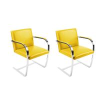 Kit 2 Cadeiras Brno Escritório material sintético Amarelo Barra Chata Cromada Kit 2 Cadeiras Brno Escritório material sintético Amarelo Barra Chata Cromada