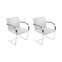 Kit 2 Cadeiras Brno Escritório material sintético Branco Barra Chata Cromada