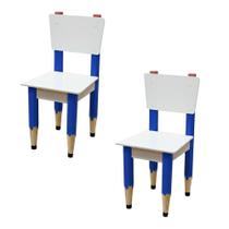 Kit 2 Cadeiras Cadeira Infantil Lápis Azul Assento E Encosto Brancos Para Estudos E Desenhos Mobília Decor Kit 2 Cadeiras Cadeira Infantil Lápis Azul Assento E Encosto Brancos Para Estudos E Desenhos Mobília Decor