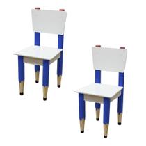 Kit 2 Cadeiras Cadeira Infantil Lápis Azul Assento e Encosto Brancos Para Estudos e Desenhos Mobília Decor Kit 2 Cadeiras Cadeira Infantil Lápis Azul Assento e Encosto Brancos Para Estudos e Desenhos Mobília Decor