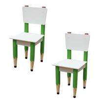 Kit 2 Cadeiras Cadeira Infantil Lápis Verde Assento E Encosto Brancos Para Estudos E Desenhos Mobília Decor Kit 2 Cadeiras Cadeira Infantil Lápis Verde Assento E Encosto Brancos Para Estudos E Desenhos Mobília Decor