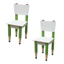 Kit 2 Cadeiras Cadeira Infantil Lápis Verde Assento e Encosto Brancos Para Estudos e Desenhos Mobília Decor Kit 2 Cadeiras Cadeira Infantil Lápis Verde Assento e Encosto Brancos Para Estudos e Desenhos Mobília Decor