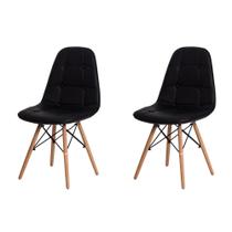 Kit 2 Cadeiras Charles Eames Botone Base Madeira Preta