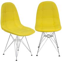 Kit 2 Cadeiras Charles Eames Botonê Eiffel Base Metal Cromado - Amarelo