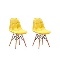 Kit 2 Cadeiras Charles Eames Botonê Eiffel Wood Estofada Couro - Amarela - Magazine Roma