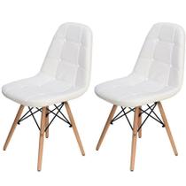 Kit 2 Cadeiras Charles Eames Botonê Eiffel Wood Estofada Couro - Branca - Magazine Roma