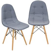 Kit 2 Cadeiras Charles Eames Botonê Eiffel Wood Estofada Couro - Cinza - Magazine Roma