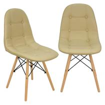 Kit 2 Cadeiras Charles Eames Botonê Eiffel Wood Estofada Couro