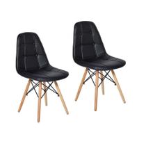 Kit 2 Cadeiras Charles Eames Botonê Eiffel Wood Estofada Couro - Preta - Magazine Roma
