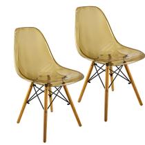 Kit 2 Cadeiras Charles Eames Cristal Eiffel Wood Designer Transparente