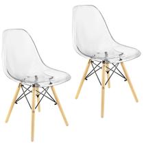Kit 2 Cadeiras Charles Eames Cristal Eiffel Wood Designer Transparente