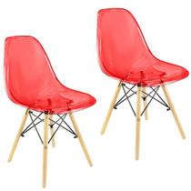 Kit 2 Cadeiras Charles Eames Cristal Eiffel Wood Designer Vermelho