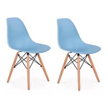 Kit 2 Cadeiras Charles Eames Eiffel Azul Base Madeira Sala Cozinha Jantar