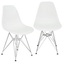 Kit 2 Cadeiras Charles Eames Eiffel Base Metal Cromado Branca