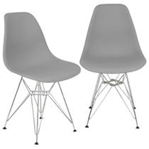 Kit 2 Cadeiras Charles Eames Eiffel Base Metal Cromado Cinza