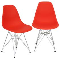 Kit 2 Cadeiras Charles Eames Eiffel Base Metal Cromado Vermelha