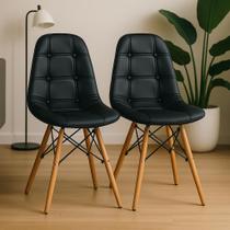 Kit 2 Cadeiras Charles Eames Eiffel Botone Base Madeira Preta
