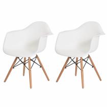 Kit 2 Cadeiras Charles Eames Eiffel Com Braço Branca Base Madeira