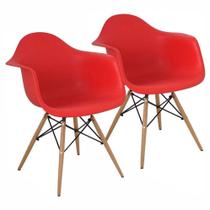 Kit 2 Cadeiras Charles Eames Eiffel Design Wood Braços
