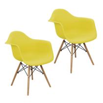 Kit 2 Cadeiras Charles Eames Eiffel Design Wood Com Braço Amarela