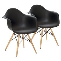 Kit 2 Cadeiras Charles Eames Eiffel Design Wood Com Braços - Preto Preta - Magazine Roma