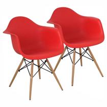 Kit 2 Cadeiras Charles Eames Eiffel Design Wood Com Braços - Vermelho Vermelha
