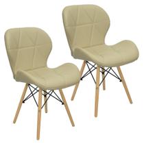 Kit 2 Cadeiras Charles Eames Eiffel Slim Wood Estofada - Bege - Magazine Roma