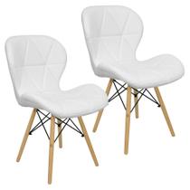 Kit 2 Cadeiras Charles Eames Eiffel Slim Wood Estofada - Branca