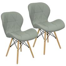 Kit 2 Cadeiras Charles Eames Eiffel Slim Wood Estofada - Cinza