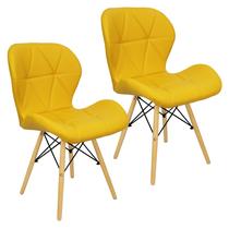 Kit 2 Cadeiras Charles Eames Eiffel Slim Wood Estofada - Mostarda