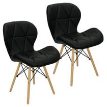 Kit 2 Cadeiras Charles Eames Eiffel Slim Wood Estofada - Preta