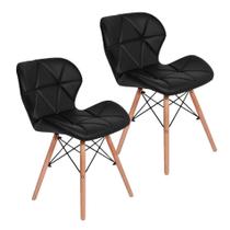 Kit 2 Cadeiras Charles Eames Eiffel Slim Wood Estofada Preta