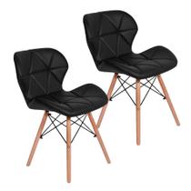 Kit 2 Cadeiras Charles Eames Eiffel Slim Wood Estofada - Preta