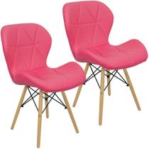 Kit 2 Cadeiras Charles Eames Eiffel Slim Wood Estofada - Rosa