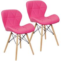 Kit 2 Cadeiras Charles Eames Eiffel Slim Wood Estofada - Rosa