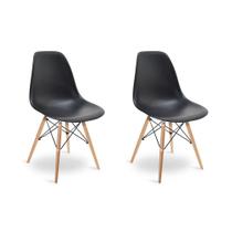 Kit 2 Cadeiras Charles Eames Eiffel Wood Design Jantar Preta