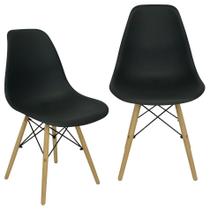 Kit 2 Cadeiras Charles Eames Eiffel Wood Design - Preta