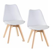 Kit 2 Cadeiras Charles Eames Leda Design Wood Estofada Base Madeira - Branca - Magazine Roma