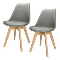 Kit 2 Cadeiras Charles Eames Leda Design Wood Estofada Base Madeira - Cinza - Magazine Roma