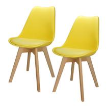 Kit 2 Cadeiras Charles Eames Leda Luisa Saarinen Design Wood Estofada Base Madeira - Amarela - Magazine Roma