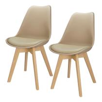 Kit 2 Cadeiras Charles Eames Leda Luisa Saarinen Design Wood Estofada Base Madeira - Bege