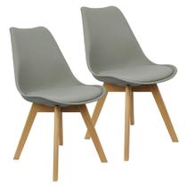 Kit 2 Cadeiras Charles Eames Leda Luisa Saarinen Design Wood Estofada Base Madeira - Cinza