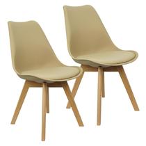 Kit 2 Cadeiras Charles Eames Leda Luisa Saarinen Design Wood Estofada Base Madeira